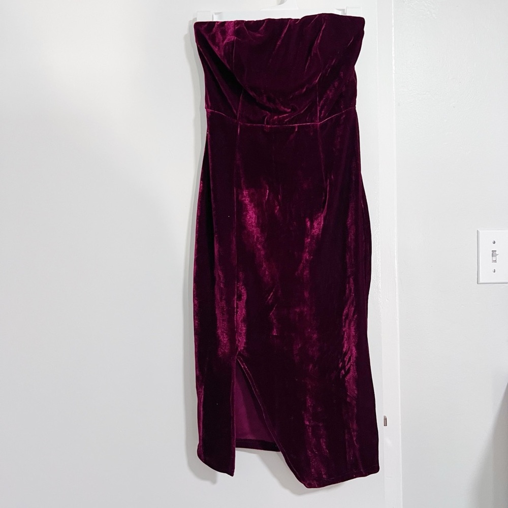 Lulus Velour Strapless Dress with front slit